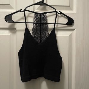 Black laced back cropped tank top